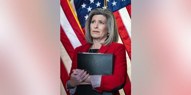 Sen. Joni Ernst during a news conference on Capitol Hill in Washington on Jan. 11, 2022. (Al Drago/Bloomberg)