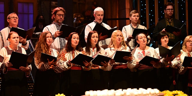 The Ukrainian Chorus Dumka of New York performs "Prayer for Ukraine" on "Saturday Night Live," Feb. 26, 2022.