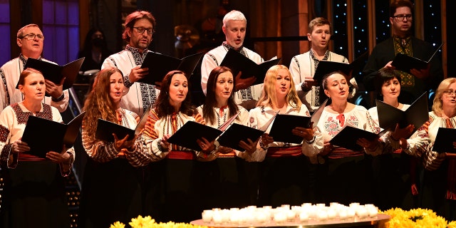 The Ukrainian Chorus Dumka of New York performs "Prayer for Ukraine" on "Saturday Night Live," Feb. 26, 2022.