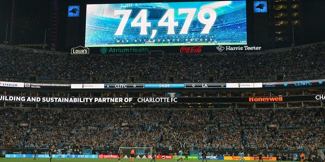 The Charlotte Football Club hosts its inaugural match with a record-breaking attendance of 74,000 fans at Bank of America Stadium against the LA Galaxy in Charlotte, N.C., March 5, 2022.