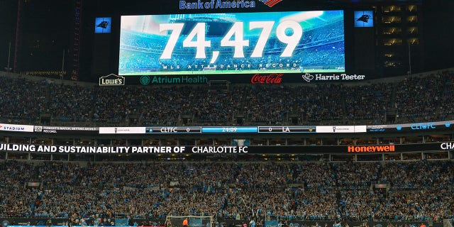 The Charlotte Football Club hosts its inaugural match with a record-breaking attendance of 74,000 fans at Bank of America Stadium against the LA Galaxy in Charlotte, N.C., March 5, 2022.