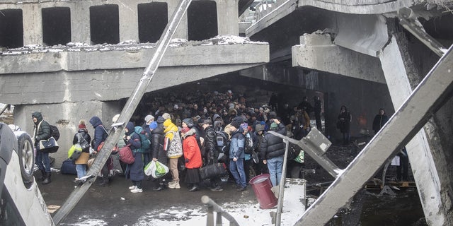 Civilians continue to flee from Irpin due to ongoing Russian attacks in Irpin, Ukraine on March 08, 2022. 