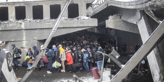 Civilians continue to flee from Irpin due to ongoing Russian attacks in Irpin, Ukraine on March 08, 2022.