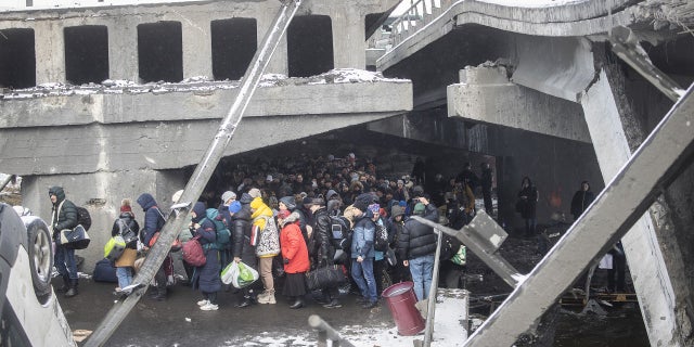 Civilians continue to flee from Irpin due to ongoing Russian attacks in Irpin, Ukraine on March 08, 2022. 