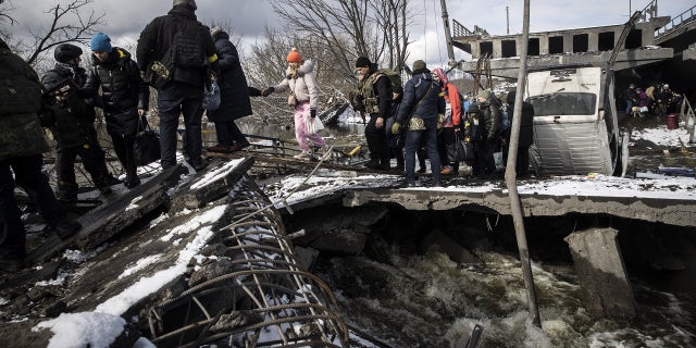 Civilians continue to flee from Irpin due to ongoing Russian attacks in Irpin, Ukraine on March 8, 2022. 