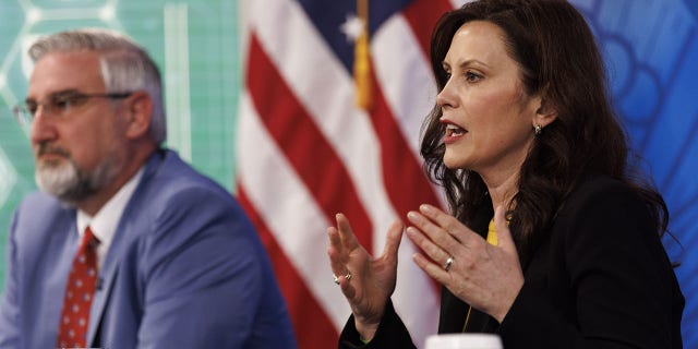 Gov. Gretchen Whitmer speaks during a meeting with President Joe Biden on the White House campus on March 9, 2022.