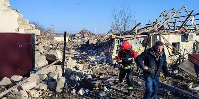 A view of destruction after Russian airstrikes hit civil settlements in Mykolaiv, Ukraine on March 13, 2022. 