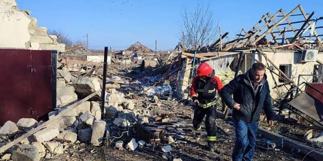 A view of destruction after Russian airstrikes hit civil settlements in Mykolaiv, Ukraine, March 13, 2022. 