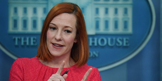White House press secretary Jen Psaki holds a news briefing in the White House, March 16, 2022. 