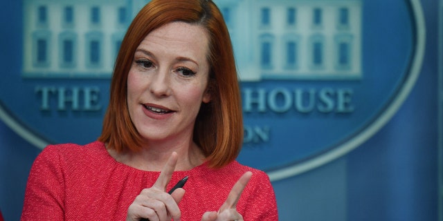 White House press secretary Jen Psaki holds a news briefing in the White House, March 16, 2022.