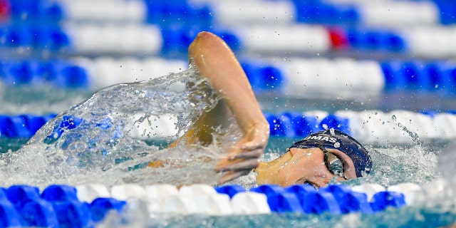 University of Pennsylvania swimmer Lia Thomas swims in the 500 Freestyle finals during the NCAA Swimming and Diving Championships on March 17th, 2022 at the McAuley Aquatic Center in Atlanta Georgia.