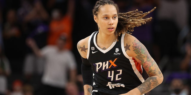 Brittney Griner #42 of the Phoenix Mercury during the first half in Game Four of the 2021 WNBA semifinals at Footprint Center on October 06, 2021 in Phoenix, Arizona. 