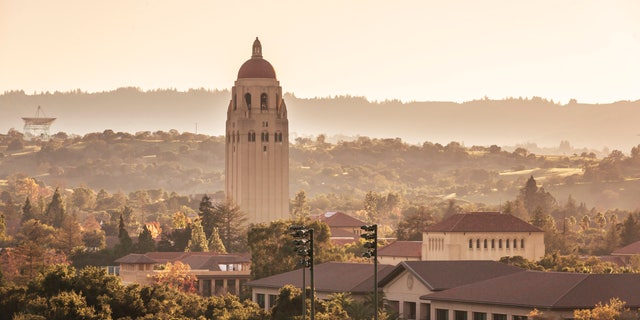 A view of Hoover Tower and the Stanford University campus seen from Stanford Stadium. An alleged squatter has been living on the campus for about a year. 