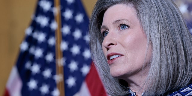 Sen. Joni Ernst (R-IA) speaks during a press conference following the weekly Senate Republican policy luncheon in the Russell Senate Office Building on Capitol Hill on January 19, 2022, in Washington, DC.