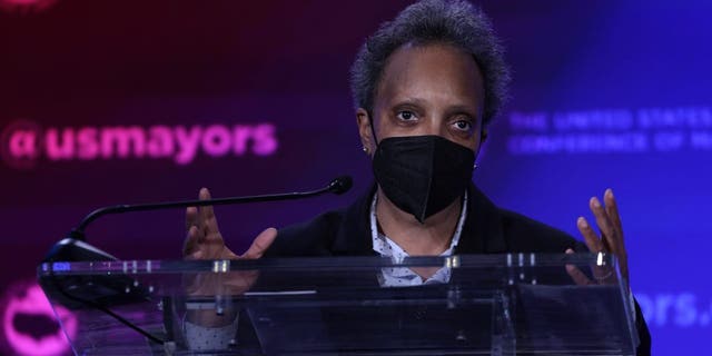 Chicago Mayor Lori Lightfoot speaks during the 90th Winter Meeting of USCM on January 20, 2022 in Washington, DC.