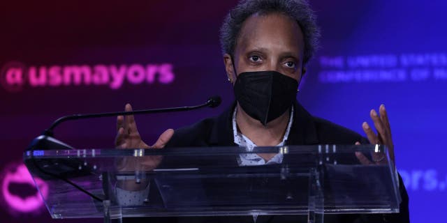Chicago Mayor Lori Lightfoot speaks during the 90th Winter Meeting of USCM on January 20, 2022 in Washington, DC.
