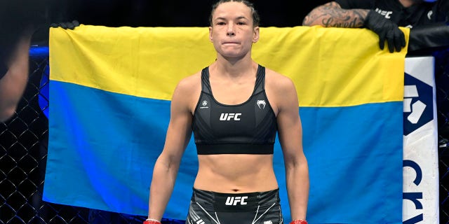 Maryna Moroz of Ukraine prepares to fight Mariya Agapova at UFC 272 on March 5, 2022 in Las Vegas, Nevada.
