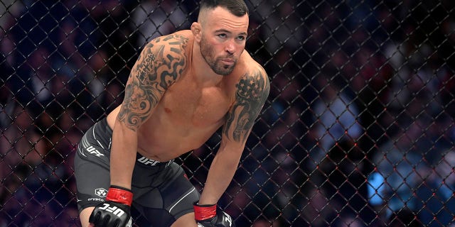 Colby Covington watches his lightweight fight against Jorge Masvidal during UFC 272 on March 5, 2022 in Las Vegas, Nevada.