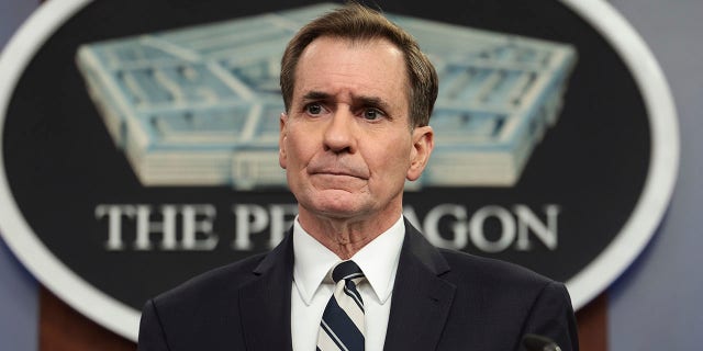 Then-Pentagon Press Secretary John Kirby holds a news briefing