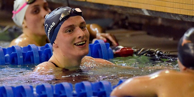 Lia Thomas after winning the 500-yard freestyle during the 2022 NCAA Division I women's swimming and diving championships at the McAuley Aquatic Center on the campus of the Georgia Institute of Technology March 17, 2022, in Atlanta.