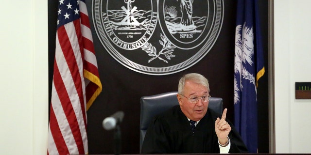 CHARLESTON, SC - JULY 16: Circuit Court Judge J.C. Nicholson presides over a hearing involving Dylan Roof, the suspect in the mass shooting that left nine dead in Charleston church last month, July 18, 2015 in Charleston, South Carolina. (Photo by Grace Beahm-Pool/Getty Images)