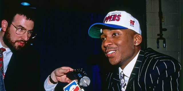 Lorenzen Wright is interviewed after he was drafted by the Los Angeles Clippers on June 26, 1996 in East Rutherford, New Jersey.