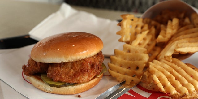 A chicken sandwich with waffle fries at the Chick-Fil-A restaurant in Dedham, Massachusetts, on Nov. 8, 2017.
