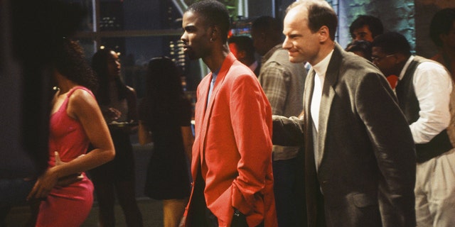 Jim Meskimen, right, working with Chris Rock on the set of "The Fresh Prince of Bel Air."
