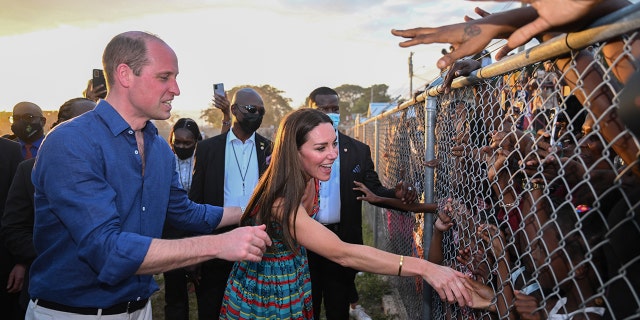 Catherine, Duchess of Cambridge and Prince William visit Trench Town, the birthplace of reggae music, during their tour of the Caribbean on March 22, 2022, in Kingston, Jamaica.