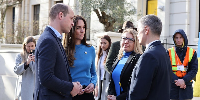 Catherine, Duchess of Cambridge and Prince William, Duke of Cambridge visit the Ukrainian Cultural Centre in Holland Park on March 09, 2022, in London, England.