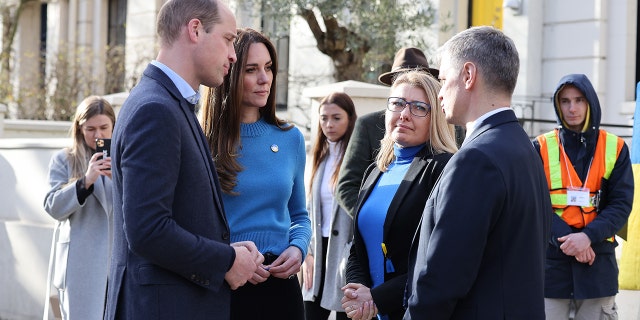 Catherine, Duchess of Cambridge and Prince William, Duke of Cambridge visit the Ukrainian Cultural Centre in Holland Park on March 09, 2022, in London, England.