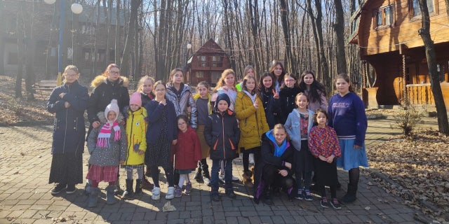 These Ukrainian children and others were evacuated from the Zhytomyr children's home — and in this image, are shown sheltering in Chernovtsi, in western Ukraine.