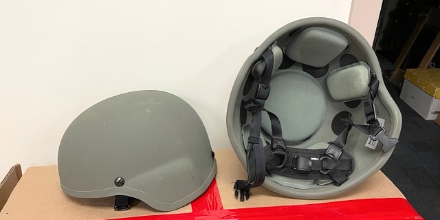 Retired ballistic helmets being sent to Ukraine.