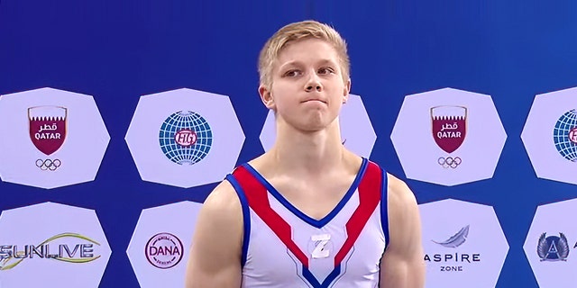 Ivan Kuliak wears a "Z" in apparent support for Russian forces at the Artistic Gymnastics World Cup.