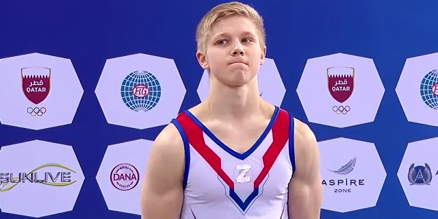 Ivan Kuliak wears a "Z" in apparent support for Russian forces at the Artistic Gymnastics World Cup.