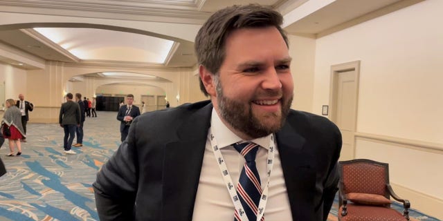 JD Vance, at the Conservative Political Action Conference (CPAC), speaks with Fox News, on Feb. 26, 2022 in Orlando, Florida.