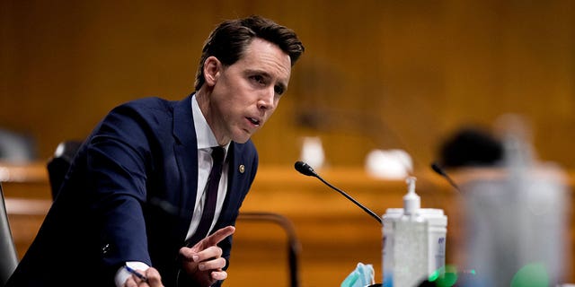 Senator Josh Hawley (R-MO) addresses a Senate Judiciary Committee hearing.