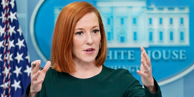 White House press secretary Jen Psaki speaks during a press briefing at the White House, Wednesday, March 9, 2022, in Washington.
