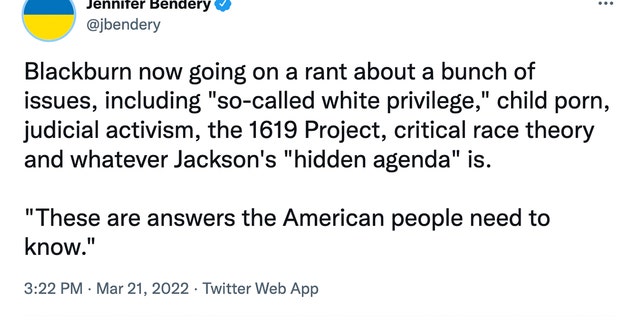 Tweet by HuffPo reporter Jennifer Bendery