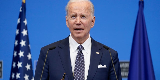 President Biden speaks about the Russian invasion of Ukraine during a news conference after a NATO summit and Group of Seven meeting at NATO headquarters, Thursday, March 24, 2022, in Brussels. (AP Photo/Evan Vucci)