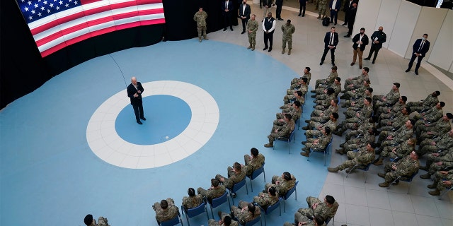 President Biden speaks to members of the 82nd Airborne Division at the G2A Arena, Friday, March 25, 2022, in Jasionka, Poland. (AP Photo/Evan Vucci)