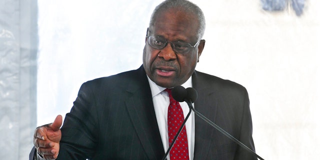 Supreme Court Justice Clarence Thomas delivers a keynote speech during the dedication of the Nathan Deal Judicial Center in Atlanta, Georgia, Feb. 11, 2020.