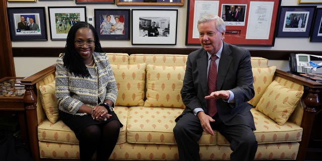 Supreme Court nominee Judge Ketanji Brown Jackson meets with Sen. Lindsey Graham on Capitol Hill March 15, 2022.