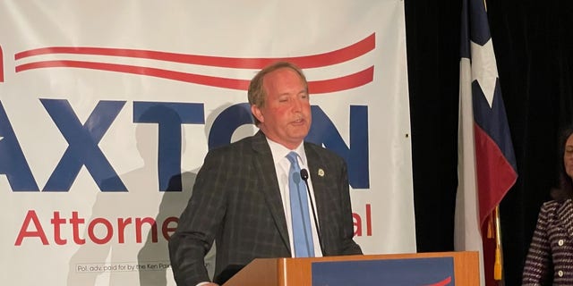 Republican Attorney General Ken Paxton of Texas speaks to supporters on primary night, in McKinney, Texas on March 1, 2022