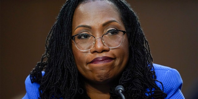 Supreme Court nominee Ketanji Brown Jackson testifies during her Senate Judiciary Committee confirmation hearing on Capitol Hill in Washington, Wednesday, March 23, 2022.
