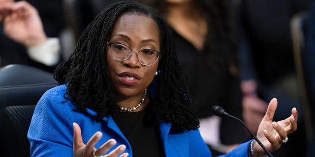 Supreme Court nominee Ketanji Brown Jackson testifies during her Senate confirmation hearing on Capitol Hill on March 23, 2022. 