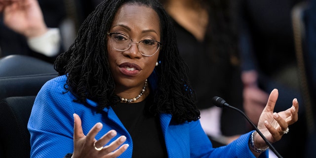 Supreme Court nominee Ketanji Brown Jackson testifies during her Senate confirmation hearing on Capitol Hill on March 23, 2022. 