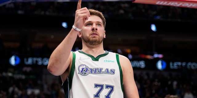 Luka Doncic after a referee calls a foul