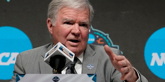 NCAA president Mark Emmert speaks at a news conference at the Target Center, site of the Women's Final Four NCAA tournament Wednesday, March 30, 2022, in Minneapolis.