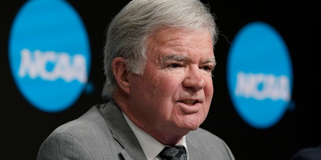 NCAA president Mark Emmert speaks at a news conference at the Target Center, site of of the Women's Final Four NCAA tournament Wednesday, March 30, 2022, in Minneapoils.